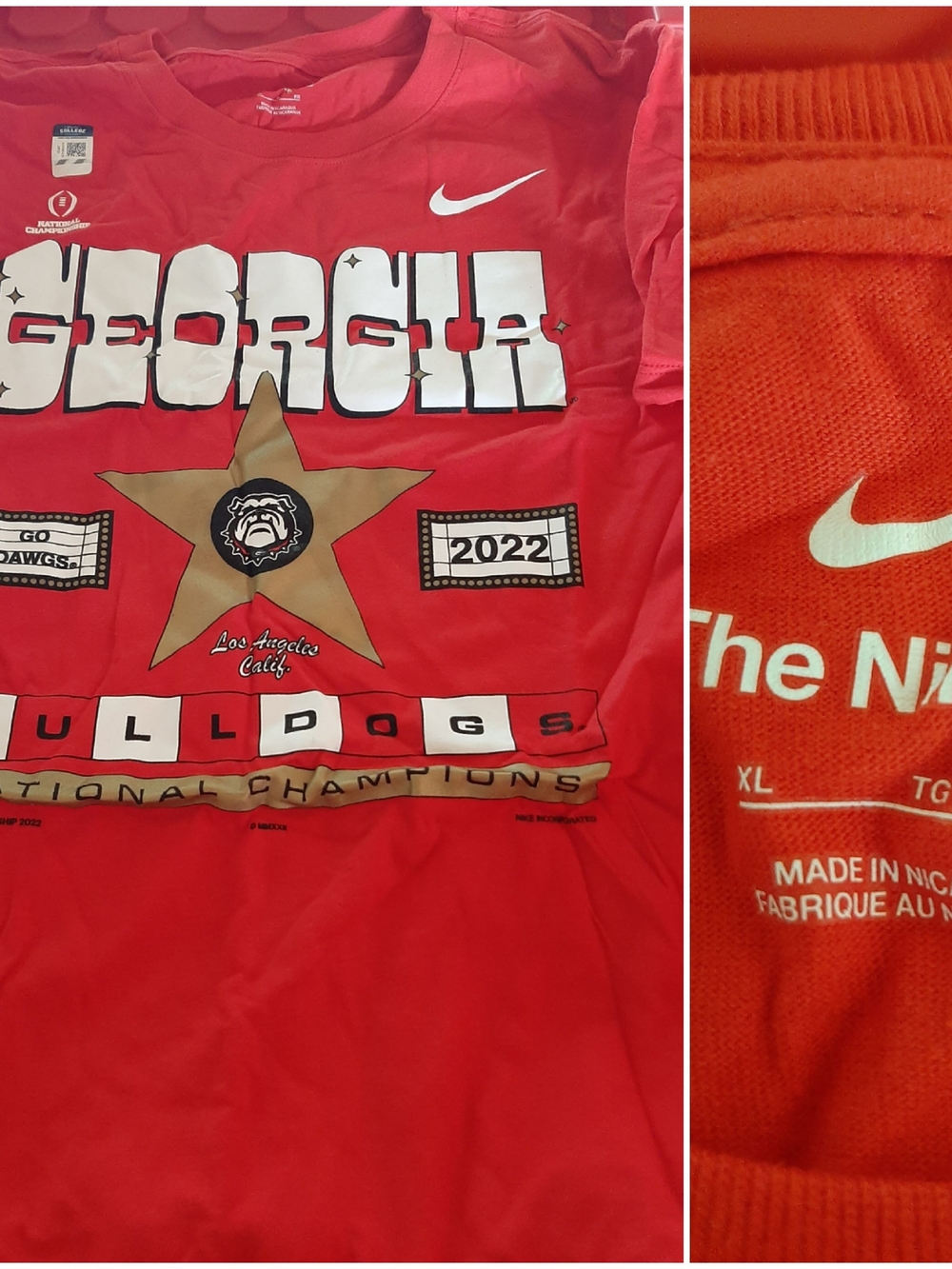 Nike Red Georgia Bulldogs Graphic Tee with Gold Star Accents Adult XL Brand New